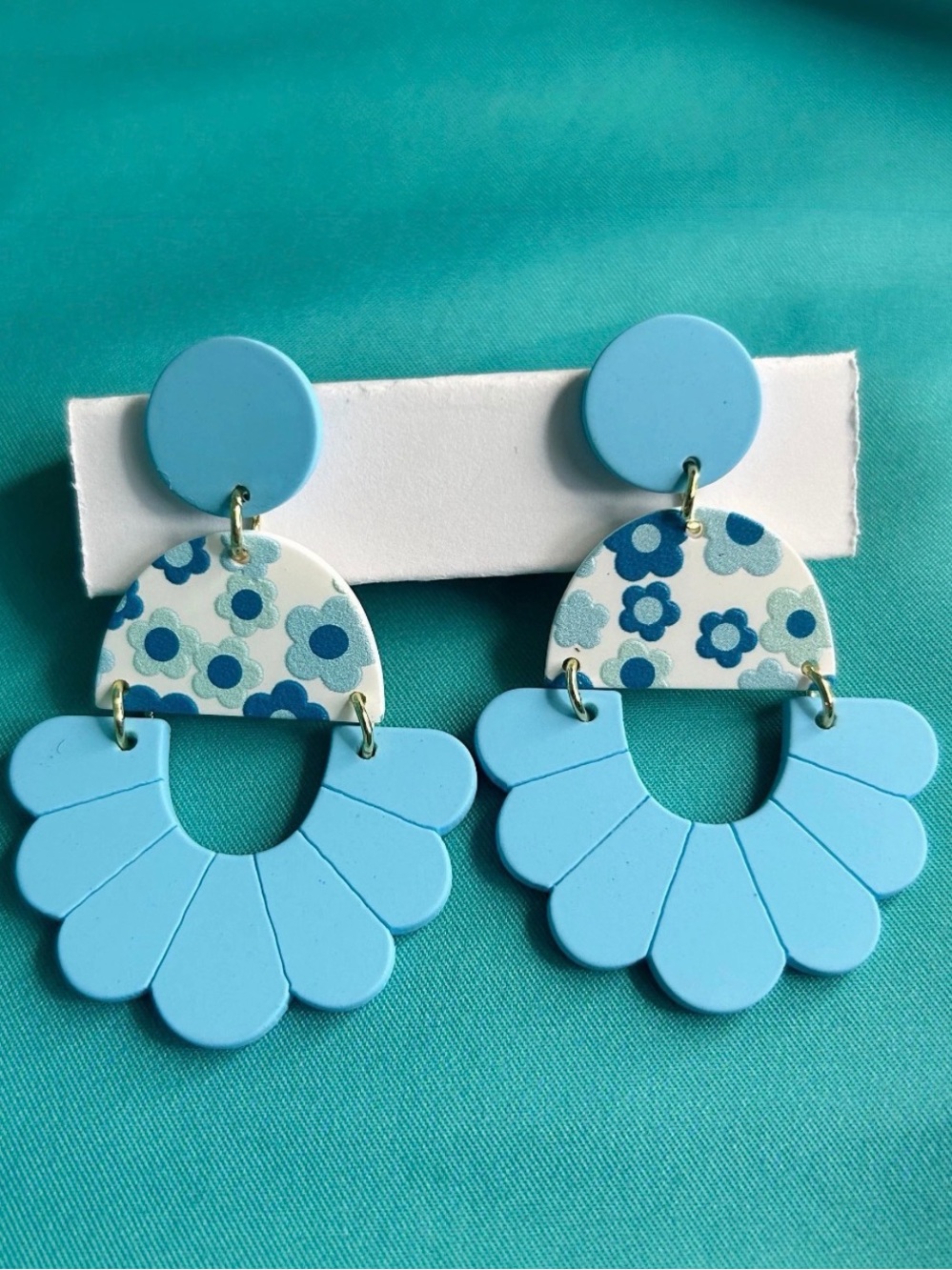 NWT Light Blue Floral Fan Drop Earrings